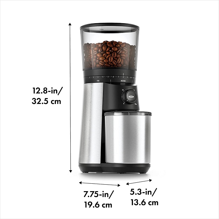 Grinds coffee for up to 12 cups of coffee