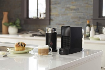 Nespresso-Essenza-Mini-Espresso-Machine-with-milk-frother-on-the-kitchen-counter